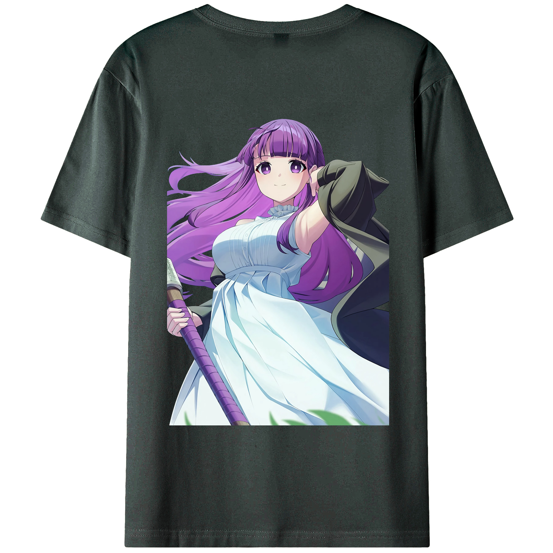 （画像用） 葬送のフリーレン Frieren 綿100％ メンズ半袖Tシャツ（バックプリント） 通気性